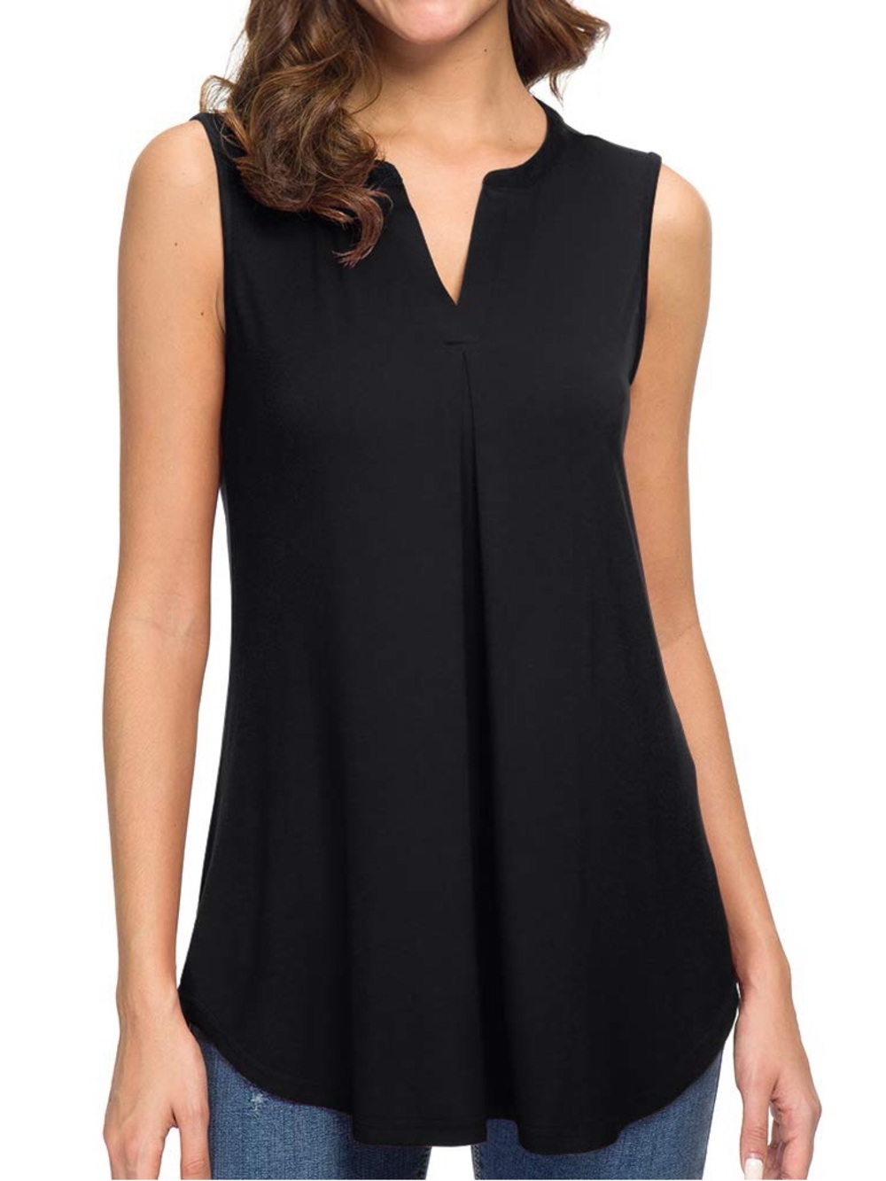 🖤 NWT Neineiwu Black Sleeveless V Neck Pleated Tank Top L